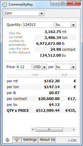 Screenshot of CommodityKey